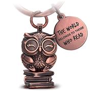 FABACH Owl Keyring Bookhouse Owl with Engraving - Reading Gifts for Book Lovers - Cute Keyring Owl for Viel Readers - Bookworm Gift Readers Gifts, Antique rose gold.