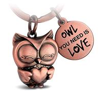FABACH Owl Keyring Owly with Heart and Engraving - Cute Owl Keyring - Friendship and Love Lucky Charm Made of Metal for Women - Owl You Need is Love, Antique rose gold., standard size, Classic