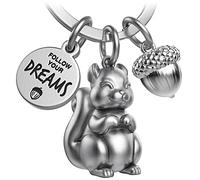 FABACH Squirrel Keyring Skippy with Engraving - Cute Squirrel Keyring - Lucky Charm Motivation Gift for Girlfriend - Follow Your Dreams, Antique Silver, Standard Size, Casual