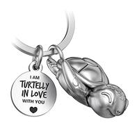 FABACH Turtle Key Ring Snappy with Heart and Engraving - Cute Turtle Keyring - Love Lucky Charm Turtle as a Gift for Partner - Turtelly in Love, Antique silver, standard size