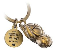 FABACH Turtle Key Ring Snappy with Heart and Engraving - Cute Turtle Keyring - Love Lucky Charm Turtle as a Gift for Partner - Turtelly in Love, Antique bronze, standard size, antique charm