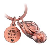 FABACH Turtle Key Ring Snappy with Heart and Engraving - Cute Turtle Keyring - Love Lucky Charm Turtle as a Gift for Partner - Turtelly in Love, Antique rose gold., standard size, Modern