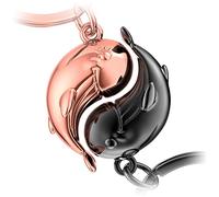 FABACH Whale Keyring for Couples Moby - Whale Lucky Charm Gifts Girlfriend or Boyfriend - Partner Gift Love Keyring for Birthday, Valentine's Day, Black & Rose Gold, standard size
