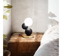 Fabas Luce Micky table lamp, black/brass, wood, dimmable, G9