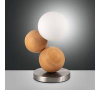 Fabas Luce Micky table lamp, light wood/nickel, wood, dimmable, G9