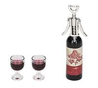Fabater 1/12 Scale Miniature Doll House Red Wine Set - Simulation Red Wine Bottles with Glasses and Bottle Opener for Dollhouse Decoration, Mini Garden Accessories, Kids and