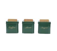 Fabater 3PCS Canister Sets for Kitchen Counter, Tinplate Tea Canisters Airtight Storage Container with Wooden Handle for Kitchen Tea Seasoning Sugar Coffee, Set (Green)