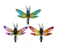 Fabater 3Pcs Dragonfly Decorations for Flower Pots, Iron and Glass Painted Hanging Dragonflies Ornaments, Plant Pot Potted Hanger Figurines, Outdoor Garden Pendant Decor (Dragonfly)