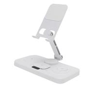 Fabater 6 in 1 Wireless Charge for Multiple Devices, 15W Foldable Wired Charging with Alarm Clock and 6 Color Ambient Light, Foldable Rotate Stand for Pad Watch Phone (White)