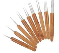 Fabater 9Pcs Dreadlock Crochet Hook Set, Single Double 3 Bamboo Handle Braid Hair Weaving Tool for Dreads, Locs, Faux Locs, Knitting - Seamless Stainless Steel, Soft Touch Handle