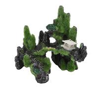 Fabater Aquarium Rockery Ornament Landscape Decoration, Resin Simulation Moss Mountain View with Bridge and Pavilion, Fish Tank Safe Non Decor for Reptile Tank