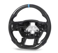 Fabater Carbon Fiber Steering Wheel, D Shaped Flat Bottom Perforated Leather Racing Steering Wheel with Blue Stitching and Heat Resistant Hand-Stitched Design for 2015 to 2021 Models