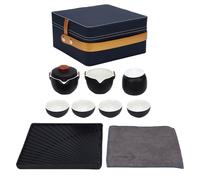 Fabater Ceramic Kungfu Tea Set, Asian Tea Set for Adults, Portable Travel Tea Set with Tea Pot Tea Cups Blue Bag for Office Picnic Home Business Trip