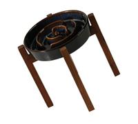 Fabater Ceramic Slow Feeder Dog Bowl, Veterinarian Recommended Microwave Safe Raised Dog Bowl, Elevated Feeder with Wooden Stand for Small Dogs to Control Eating Speed (Black)