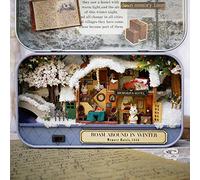 Fabater DIY Miniature Handmade Box Dollhouse Good Old Time Theme, 3 Scenes LED Light DIY Doll House Kit for Hand-Eye Coordination, Home Decoration, Friends (winter wandering)