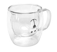 Fabater Double Wall Glass Cup 250ml Bear Shaped Cute Coffee Mug with Handle Heat Resistant High Borosilicate Tea Cup for Home Office Birthday Gift Valentine's Day Present, 8.5oz (Transparent)