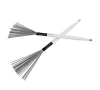 Fabater Drum Brush, Dual Headed Dual Purpose Maple Wood Handle Drum Wire Brush, Jazz with Rubber and Steel Wire Heads for Band and Percussion Practice (White)