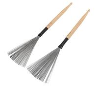 Fabater Drum Brush, Dual Headed Dual Purpose Maple Wood Handle Drum Wire Brush, Jazz with Rubber and Steel Wire Heads for Band and Percussion Practice (Wood Color)