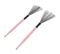 Fabater Drum Brush, Dual Headed Dual Purpose Maple Wood Handle Drum Wire Brush, Jazz with Rubber and Steel Wire Heads for Band and Percussion Practice (Pink)