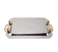 Fabater Elegant Stainless Steel -serving Shell with Golden Handle Control, 304 Stainless Steel Plates for Hotel Cafeterias (Rectangular (Length 16.9in))