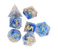 Fabater Exquisite 7Pcs Polyhedral Resin Dice Set - Clear Numbers RPG Dice for Table Games, Role Playing Family Friends, Non (Blue+Gold)