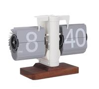 Fabater Flip Desk Clock, 12 Hours Single Sided Digital Flip Clock, Battery Powered Retro Mechanical Auto Flip Down Clock with Wood Base for Living Room, Study Room, (White Frame Gray