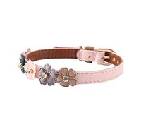 Fabater Flower with PU Leather Dog Cat Collar, Adjustable Bow Tie for Small Medium Dogs, Soft Comfortable Pet Necklace, Black Pink Fashion Accessories for Daily Decor or Party (1.3 * 42cm)