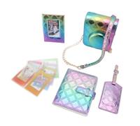 Fabater Instant Camera Protective Cover Square Plaid Embroidery Thread PU Leather with Photo Album for Photographers (Purple Blue)