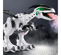 Fabater Mist Spray Robot Dragon Toy, Walking Dinosaur with Lights Sounds, Fire Breathing Water Spray Electronic Dinosaur, Large Interactive Toy for Kids, Realistic Moving Wings Tail Neck (White)