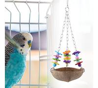 Fabater Natural Coconut Shell Swing Toy, Bird Cage Hanging Chew Bite Toy with Metal Wire, Non- Durable Wooden Perch for Small Medium Parrots, Bird Exercise Accessories