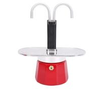 Fabater Red Aluminum Alloy 2 Cup of Coffee Pot Double Pipe Stove Coffee Machine, Easy-to-do Double-head Pot for Comfortable At Home or on the Go