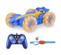 Fabater Remote Control Car, 360° Flips 2.4G Stunt RC Car with LED Lights, Dynamic Music, Spray Function, Dual Side Driving, Gesture and Remote Control, Drift Truck for Kids Adults (Light Blue)