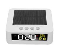 Fabater Solar Powered Car Clock, 12h 24h Automobile LCD Clock with Data Temperature Display, Two Alarms Fatigue Driving Alert for Truck (White)