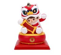 Fabater Solar Powered Dancing Lion Figurine, Chinese New Year Lucky Lion Dance Ornament with Solar Panel, Shaking Doll for Home Office Car Dashboard Desk Decor