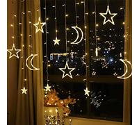 Fabater Star Moon LED Curtain Lights Fairy String Lights for Bedroom Living Room Decoration, 3.5m 8 Modes USB Remote Control Window Indoor Outdoor (Warm White 3.5 Meters USB Remote Control)