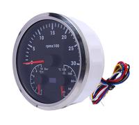 Fabater Versatile Electrical Speedometer Oil Pressure Water Temperature 7 Colors Background for RV Yacht Truck 4 3/8 Inch 3000 Rpm 10bar (Black Dial Silver Bezel)