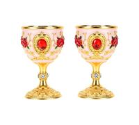 Fabater Vintage Chalice, 2 Pcs Gold Embossed Flower Pattern Elegant Pimp Cup, Delicate Retro Wine Cup Medieval Goblet, Home Decor Wedding Party Chalice, Bar Home Decoration (Pink)