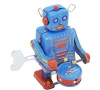 Fabater Vintage Clockwork Drumming Robot Toy Tinplate Retro Hand Made Wind Up Robot with Drum Playing Action, Cute Walking Kids Adult Collector