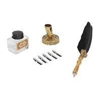 Fabater Vintage Feather Pen & Ink Set, Stainless Steel Quill Pen Exquisite Pattern Smooth Writing Wear Resistant, Dip Calligraphy Adults Gothic Italian Writing (Black)