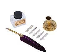Fabater Vintage Feather Pen & Ink Set, Stainless Steel Quill Pen Exquisite Pattern Smooth Writing Wear Resistant, Dip Calligraphy Adults Gothic Italian Writing (dark purple)