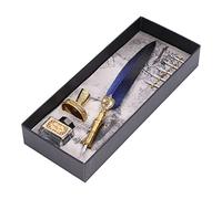 Fabater Vintage Feather Pen & Ink Set, Stainless Steel Quill Pen Exquisite Pattern Smooth Writing Wear Resistant, Dip Calligraphy Adults Gothic Italian Writing (Blue)