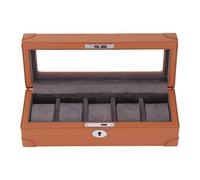 Fabater Watch Storage Holder, Glass Window, Soft Plush Lining, Watch Display Case with 5 Compartments, Portable Organizer for Travel (Brown)