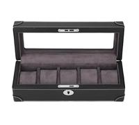 Fabater Watch Storage Holder, Glass Window, Soft Plush Lining, Watch Display Case with 5 Compartments, Portable Organizer for Travel (Black)