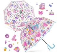 Fabbay 2 Pcs Kids Clear Bubble Umbrella Unicorn with Easy Grip Curved Handle Transparent Bubble Umbrella for Toddler Girls, Unicorn, Candy, Under 6 Years
