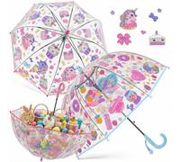 Fabbay 2 Pcs Umbrella Easter Basket Kids Clear Bubble Umbrellas Unicorn with Easy Grip Curved Handle Transparent Umbrella, Unicorn, Candy, Under 6 Years, Modern