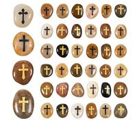 Fabbay 40 Pcs Cross Engraved Stones Prayer Rocks Inspirational Rocks Christian Clinging Cross Heavenly Gratitude Blessings Faith Encouragement for Christmas Religious Gifts, 4 Styles, 1-2 Inches Each