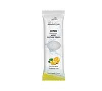 FabbPro Oshibori Moist Terry Cotton Refreshment Towels (25 Pack, 8 x 8 Inches) - White Scented Pre-moistened Towel to Use Hot or Cold (Lemon)