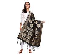 Fabcartz Woman's Woven Banarasi silk Dupatta Scarf Shawl Wrap, Black1, 2.4 Meter