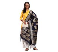 Fabcartz Woman's Woven Banarasi silk Dupatta Scarf Shawl Wrap, Nevyblue1, 2.4 Meter