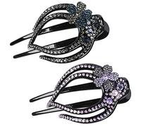 FABEE No Crease Barrette Hair Clips With Rhinestone Flower Women Large Hair Slides Diamond Hair Clips Tiara for Women for Thick Hair Fine Hair, Multicolour, 2 Count (Pack of 1)